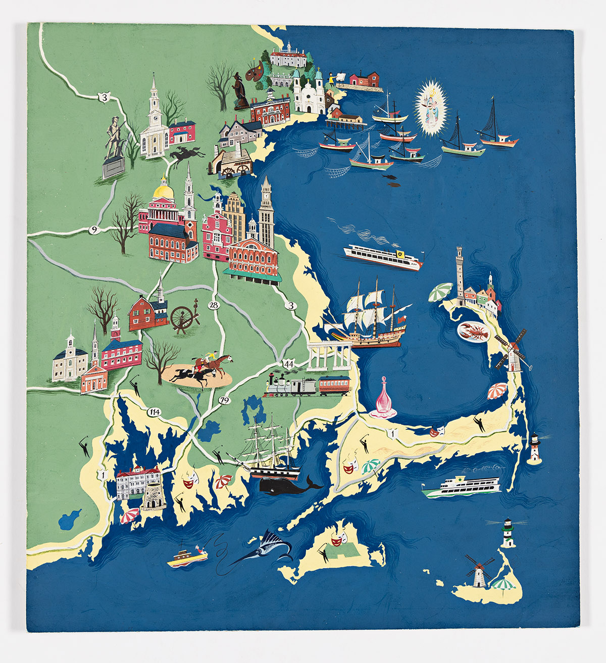 RICHARD ERDOES (1912-2008) Map of Boston.